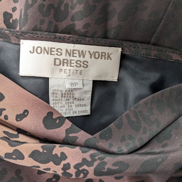 NWT Vintage 1990s Jones New York Silk Mini Dress Animal Print Cowl Size 8P - Picture 7 of 11